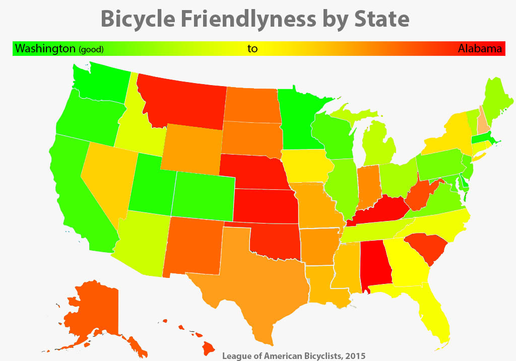 Bicycle safety
by US State per League of American Bicyclists